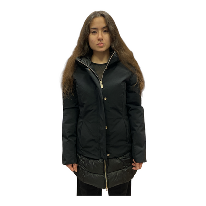 Yes Zee Cappotto da donna con inserti in pelle O086/NT00 0801 nero