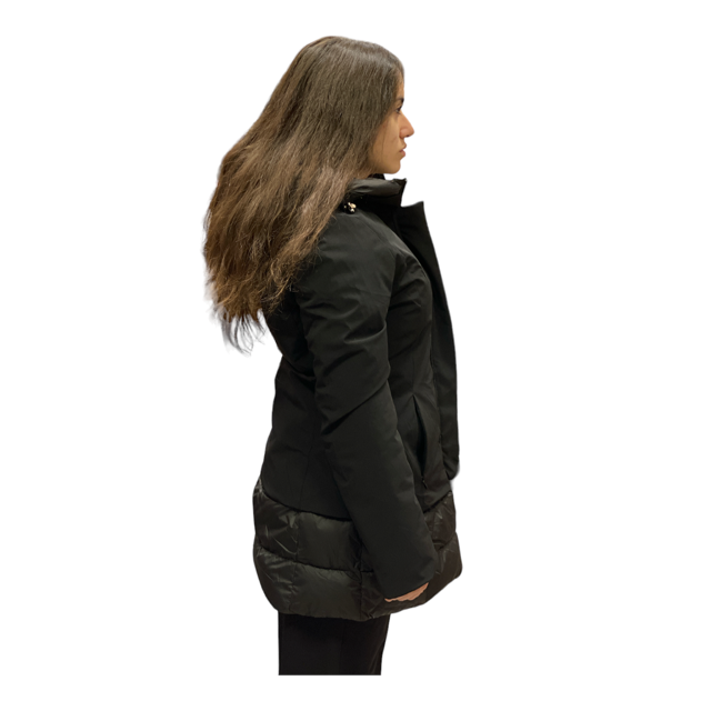 Yes Zee Cappotto da donna con inserti in pelle O086/NT00 0801 nero