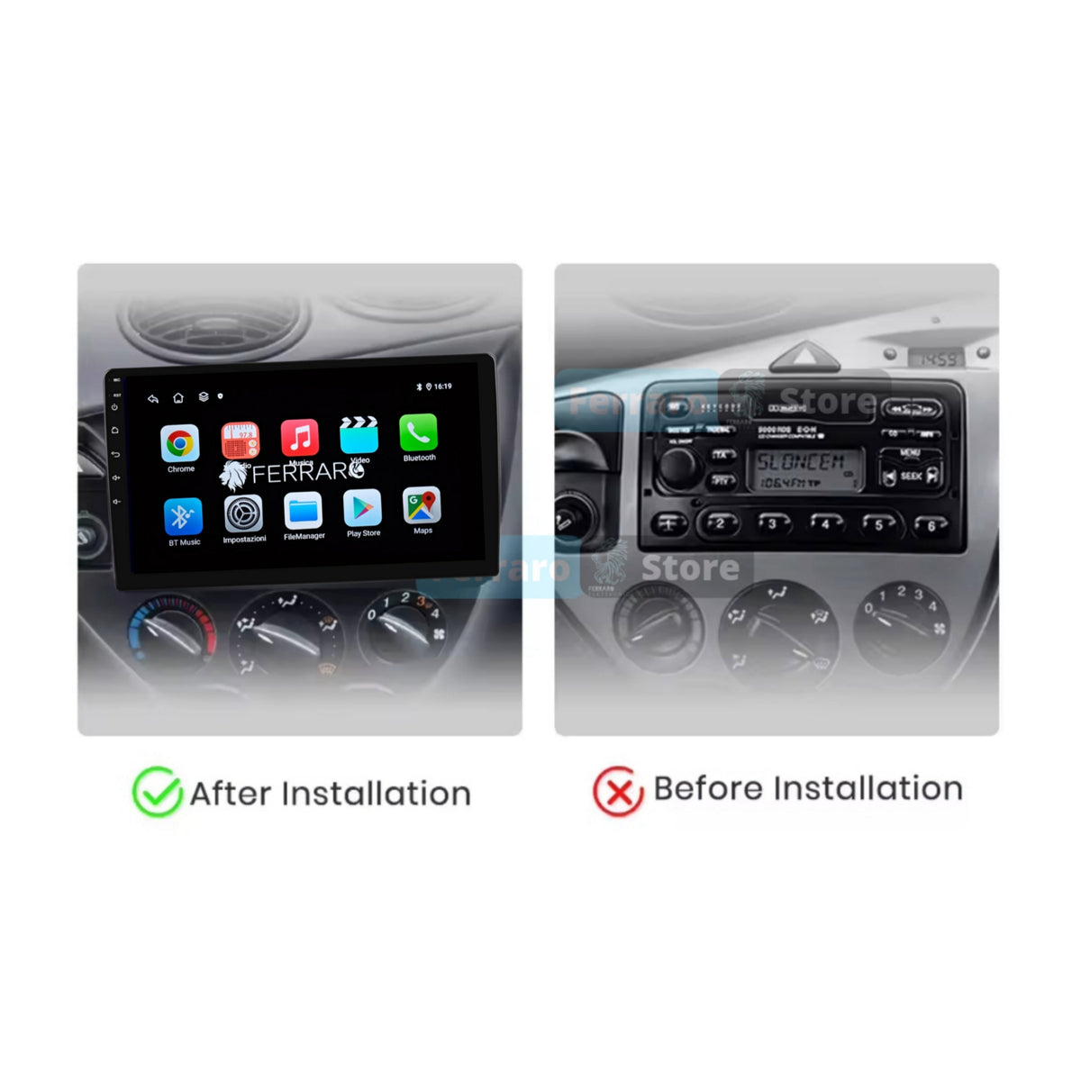 Autoradio per Ford Fiesta, Focus MK1 9" (1995-2005) Android, Bluetooth, CarPlay, Android Auto, 2GB/4GB/6GB/8GB Ram