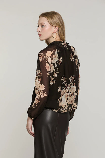 Relish Blusa RATIH manica lunga con elastico colletto più fusciacca fantasia fiori RDA2603009022 cioccolato