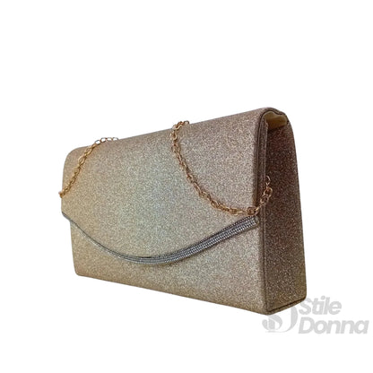 Stile Donna Bags - Pochette Busta con Strass Oro