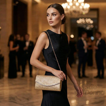 Stile Donna Bags - Pochette Busta con Strass Oro