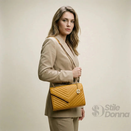Stile Donna Bags - Pochette Giallo Senape con Catena