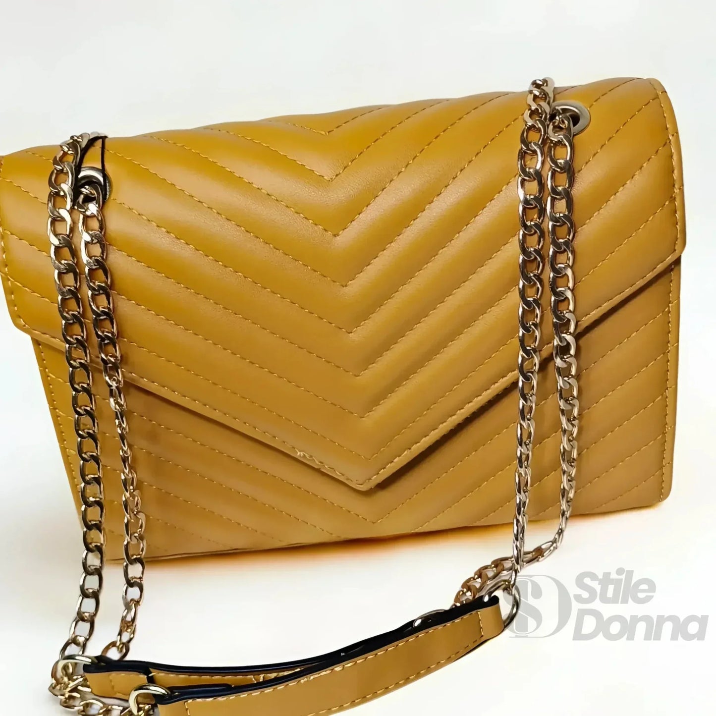 Stile Donna Bags - Pochette Giallo Senape con Catena
