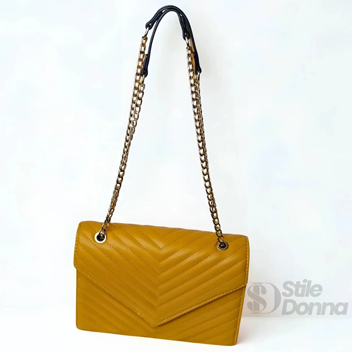 Stile Donna Bags - Pochette Giallo Senape con Catena