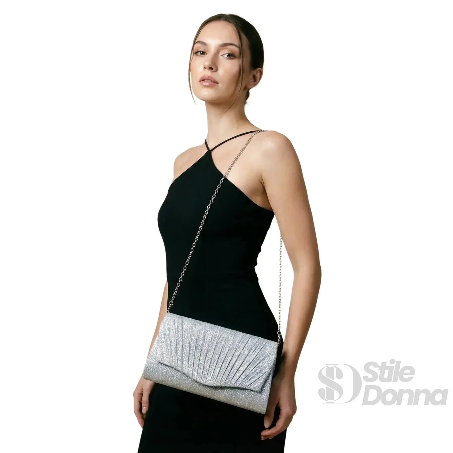 Stile Donna Bags - Pochette Ventaglio con Strass Argento