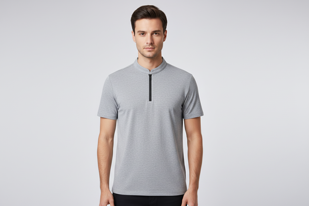 Polo Uomo Tinta Unita con Cerniera Zip Casual Elegante