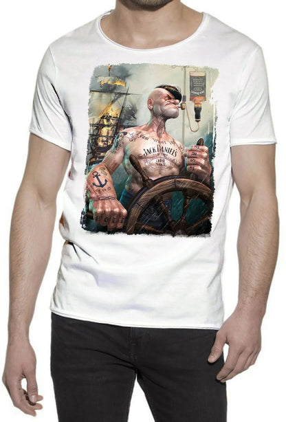 T-shirt Uomo Urban Slub Popeye Jack Daniels - Cotone Fiammato