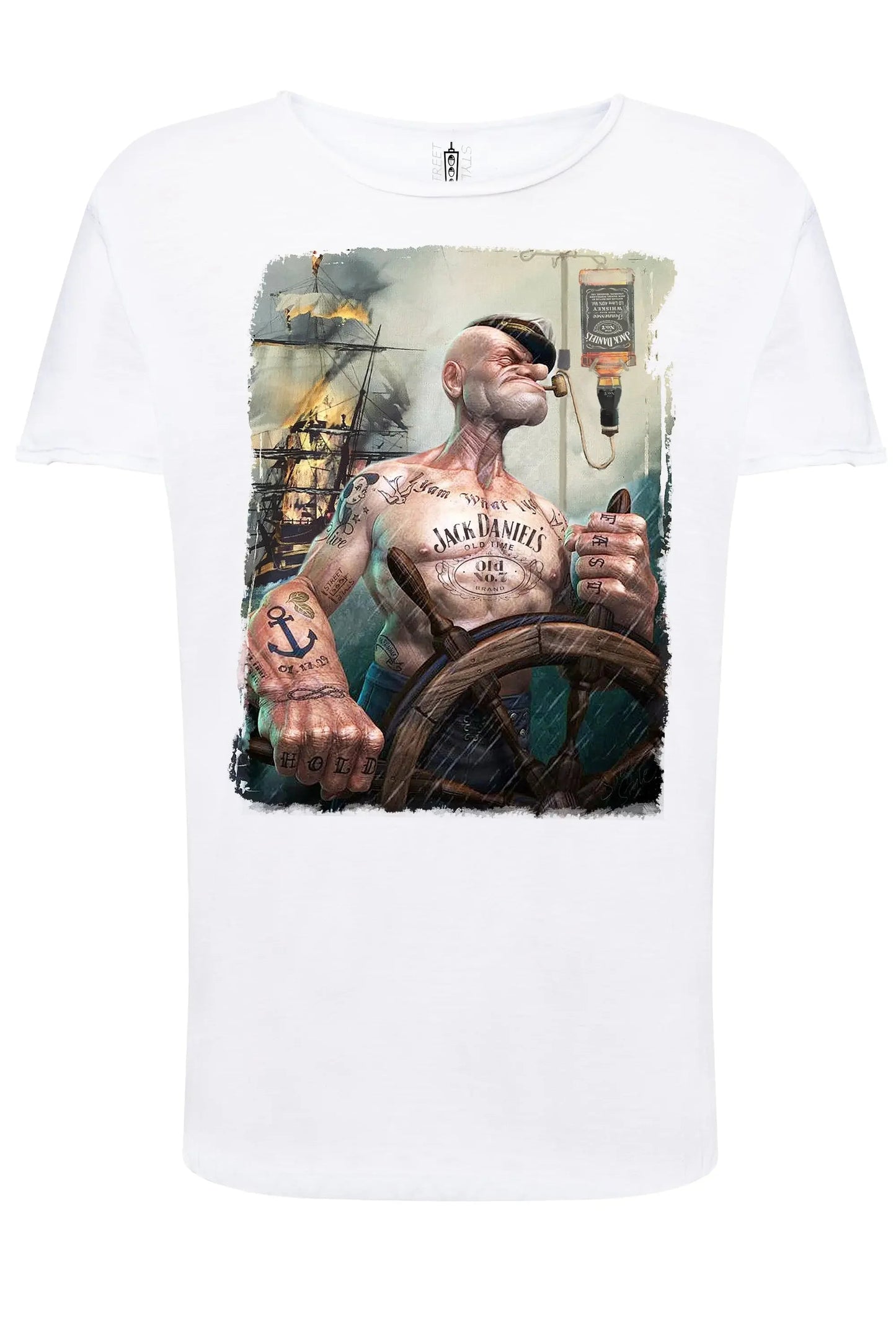 T-shirt Uomo Urban Slub Popeye Jack Daniels - Cotone Fiammato