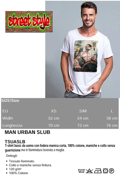 T-shirt Uomo Urban Slub Popeye Jack Daniels - Cotone Fiammato