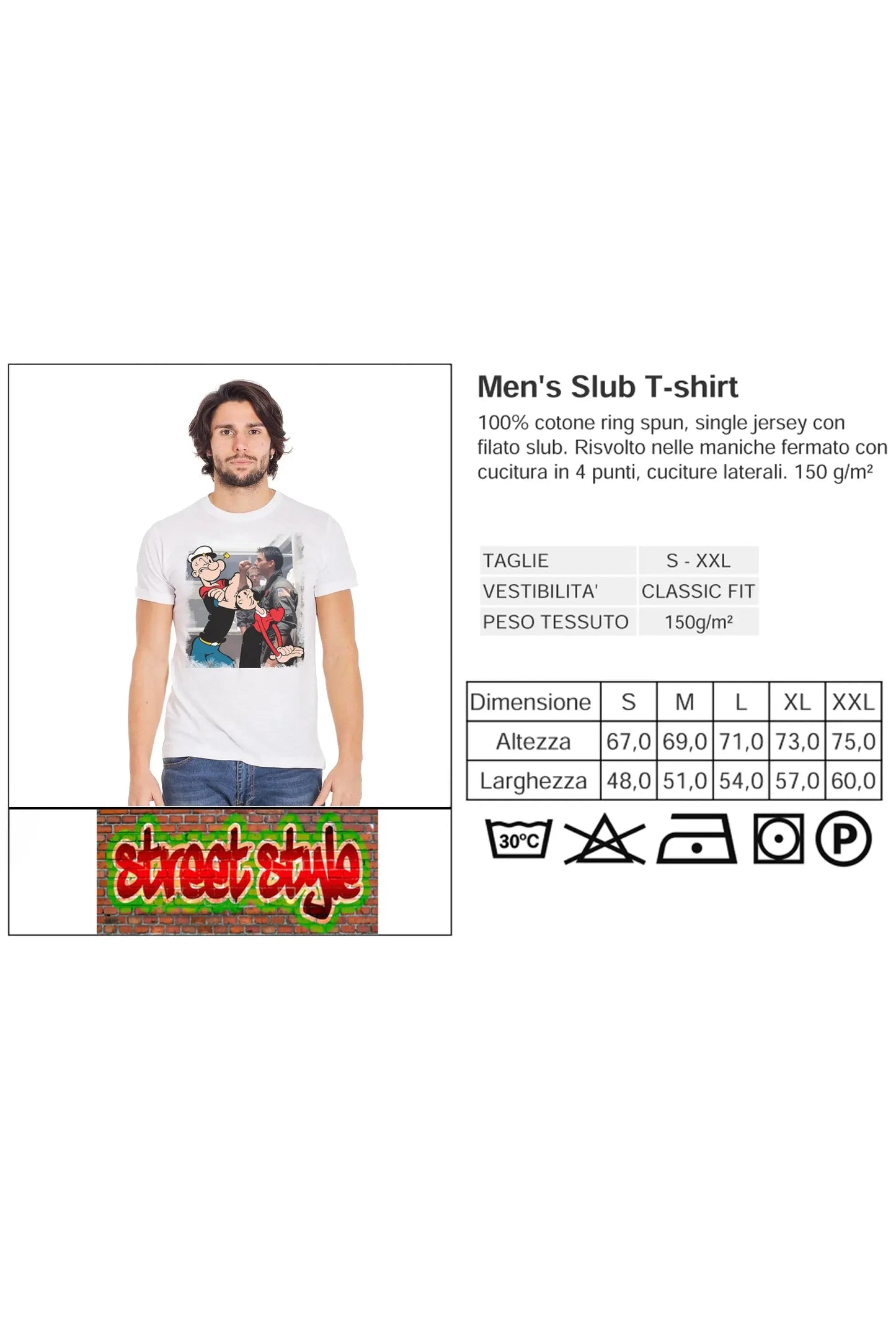 Popeye & Olivia – T-shirt Uomo Urban Slub 100% Cotone