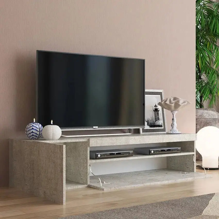 TV-Lowboard mit 1 Tür + Klappe im Stil DAIQUIRI Zement