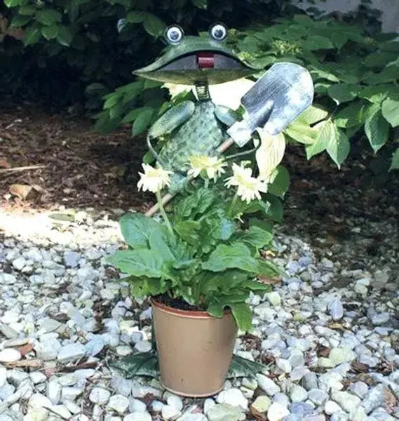 Frosch Pflanztopfhalter mit Schaufel 47 cm