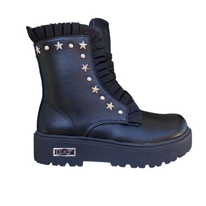 Cult Stivaletto Nero Bambina 7 Fori T-388A 3134 con Borchie e Rouge