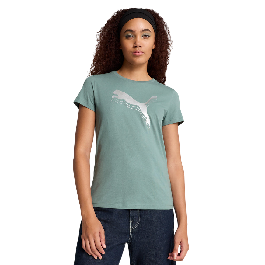 Puma Essentials T-Shirt Unisex Logo Metallizzato Verde Argento - 684995-30