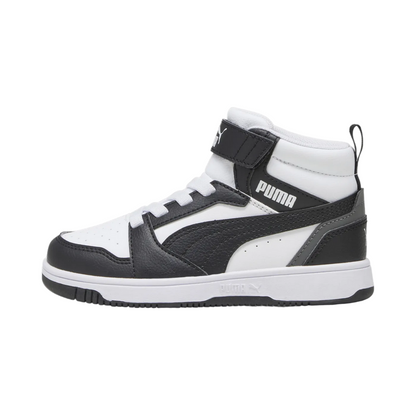 Puma scarpa alta da ragazzi con laccio e strappo Rebound V6 393832-01 bianco-nero