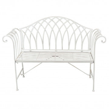 Panca da giardino Annette in acciaio verniciato a polvere bianco antico - Dimensioni: cm 128 x 40 x 93 h