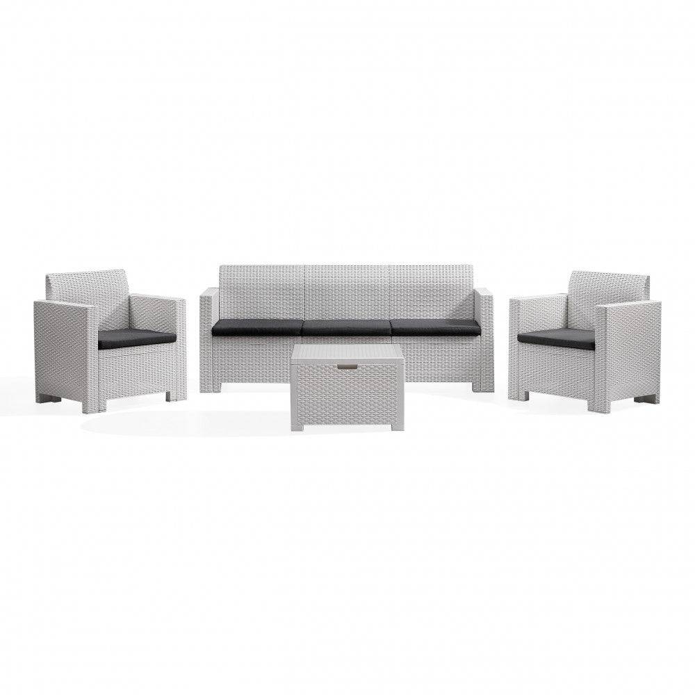 Set salotto Nebraska - Polipropilene Bianco - Divano, Poltrona, Tavolo