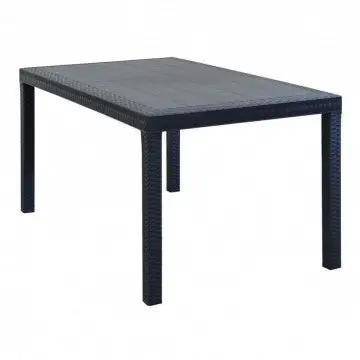 Tavolo Rettangolare Houston con Struttura in Plastica Stile Wicker, 150x90