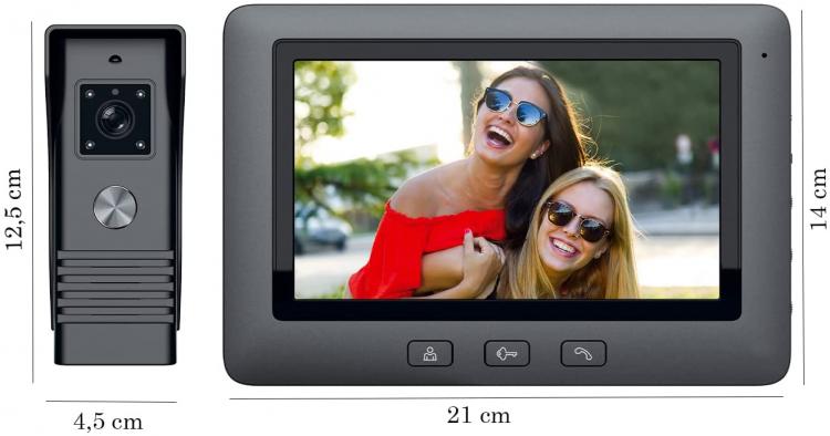 Kit Videocitofono Monofamiliare Mono Monitor 7''  Telecamera Apriporta | Nero