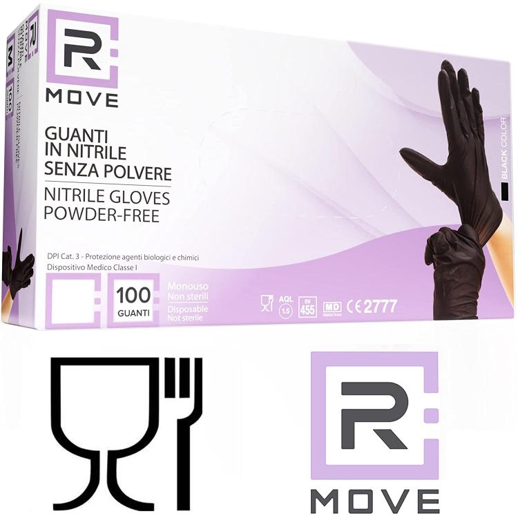 100 Guanti Monouso Nitrile Neri No Polvere Ipoallergenici Alimenti Estetica XL