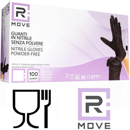 100 Guanti Monouso Nitrile Neri No Polvere Ipoallergenici Alimenti Estetica XL