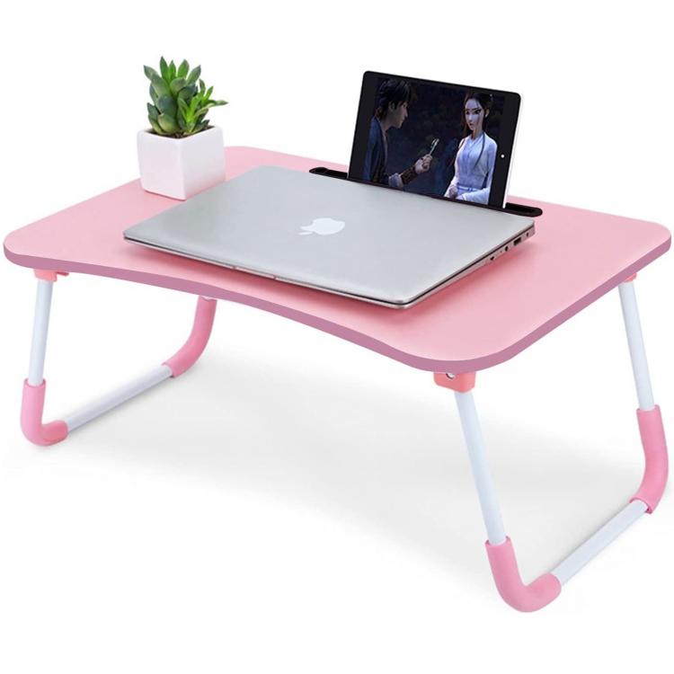 Faltbarer Betttisch Tablett Frühstück Lese- und Schreibtisch Laptop-Tisch Holz Rosa