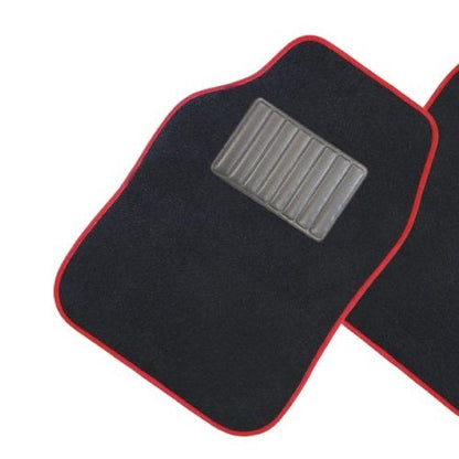 4er-Set Universal-Autoteppiche aus Velours mit Fersenschutz, schwarz-rot