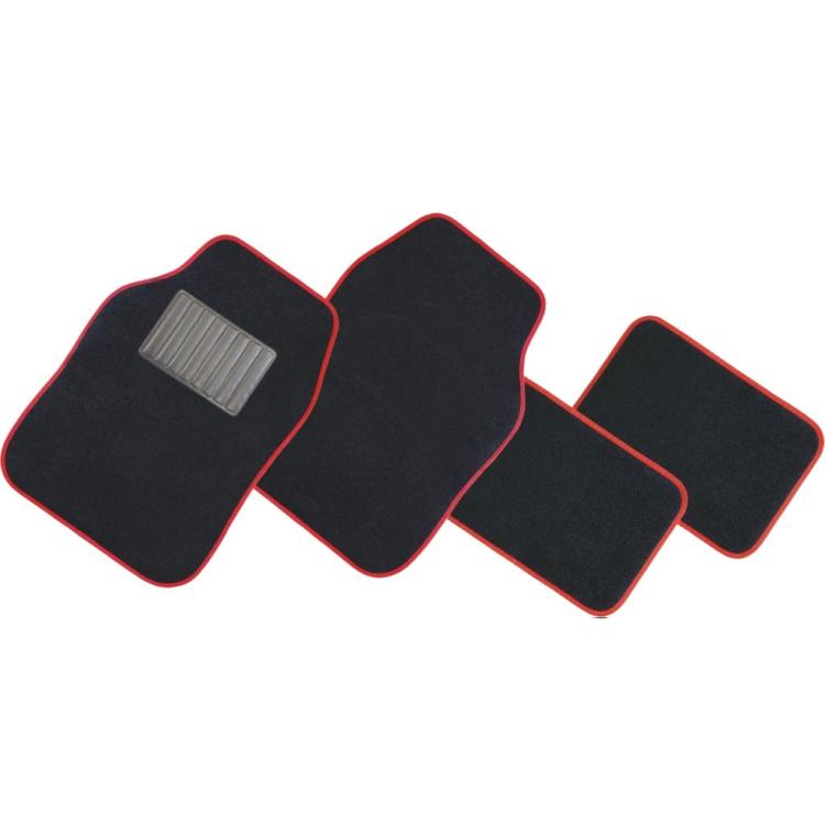 4er-Set Universal-Autoteppiche aus Velours mit Fersenschutz, schwarz-rot