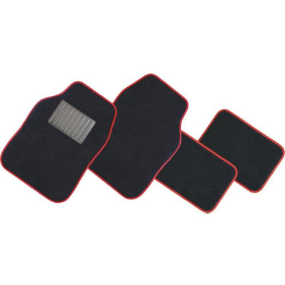 4er-Set Universal-Autoteppiche aus Velours mit Fersenschutz, schwarz-rot