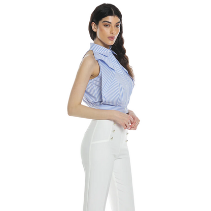 Relish Camicia da donna ADEONA corta senza manica scollo americana con volant righe RDP2403056037 lavanda