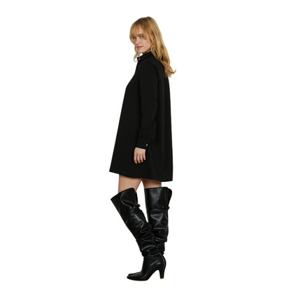 Relish – Abito Donna SOFFIO Corto Manica Lunga con Scollo Camicia RDA2509006043 Nero | Minimal Chic, Vestibilità Versatile e Classe Made in Italy