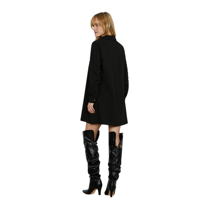 Relish – Abito Donna SOFFIO Corto Manica Lunga con Scollo Camicia RDA2509006043 Nero | Minimal Chic, Vestibilità Versatile e Classe Made in Italy