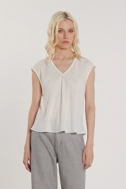 Relish Blusa LAVOLPE maniche corte aletta scollo a V con strass all over RDP2603009050 1101 milk
