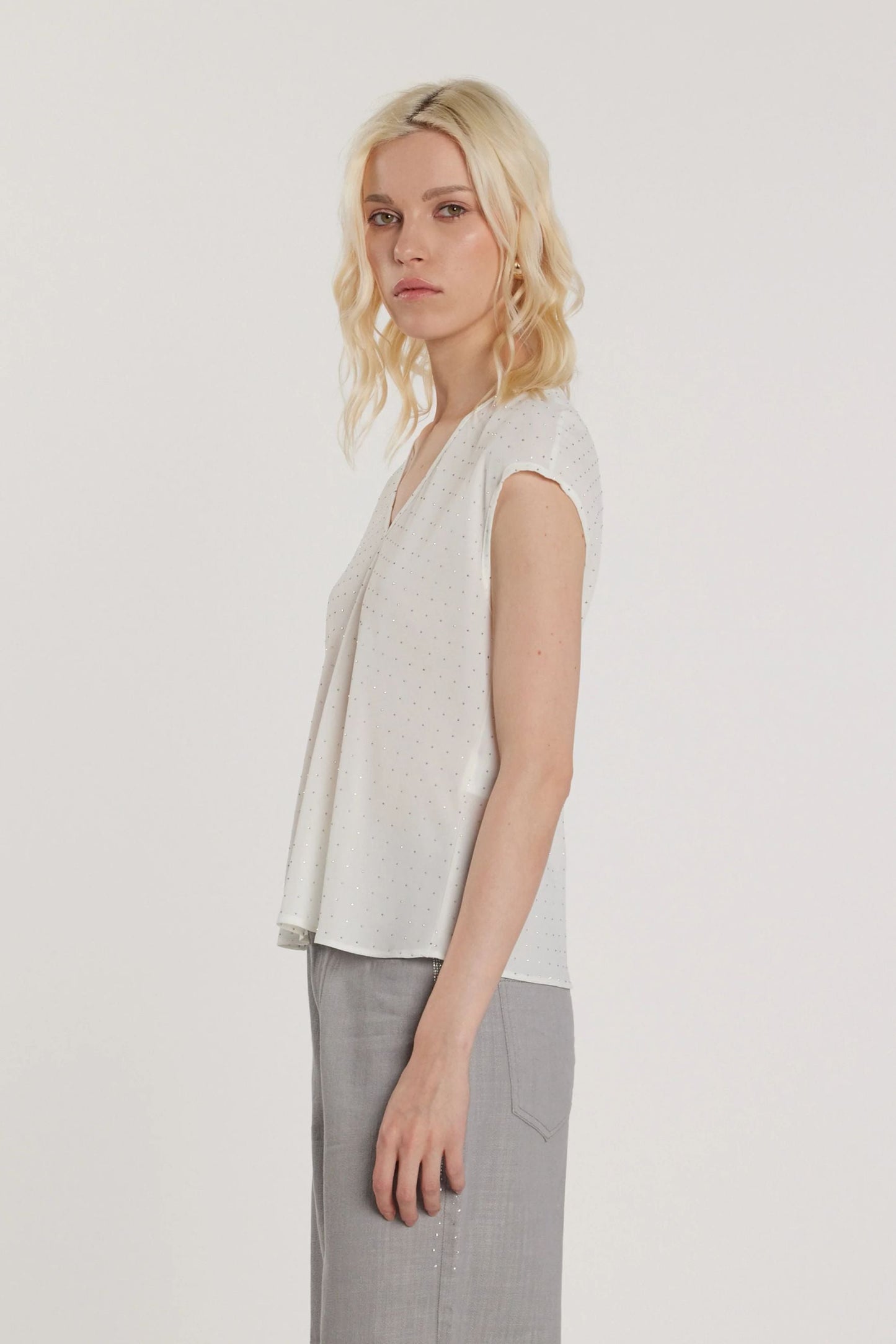 Relish Blusa LAVOLPE maniche corte aletta scollo a V con strass all over RDP2603009050 1101 milk