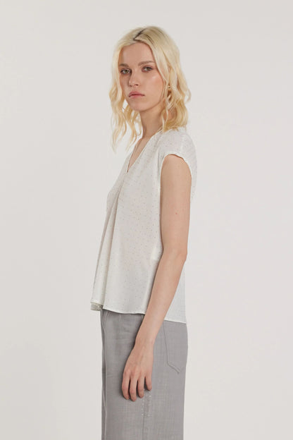 Relish Blusa LAVOLPE maniche corte aletta scollo a V con strass all over RDP2603009050 1101 milk