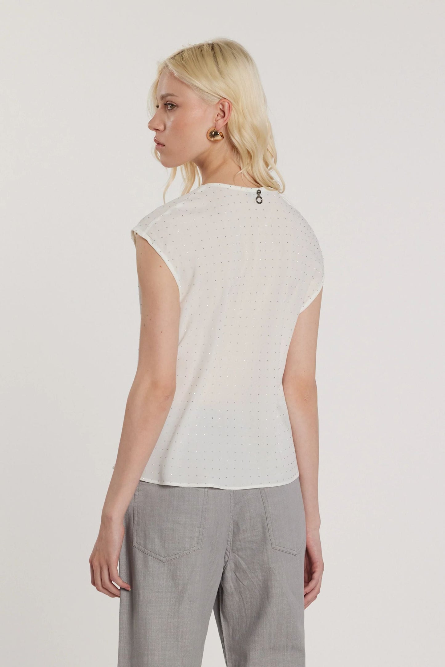 Relish Blusa LAVOLPE maniche corte aletta scollo a V con strass all over RDP2603009050 1101 milk