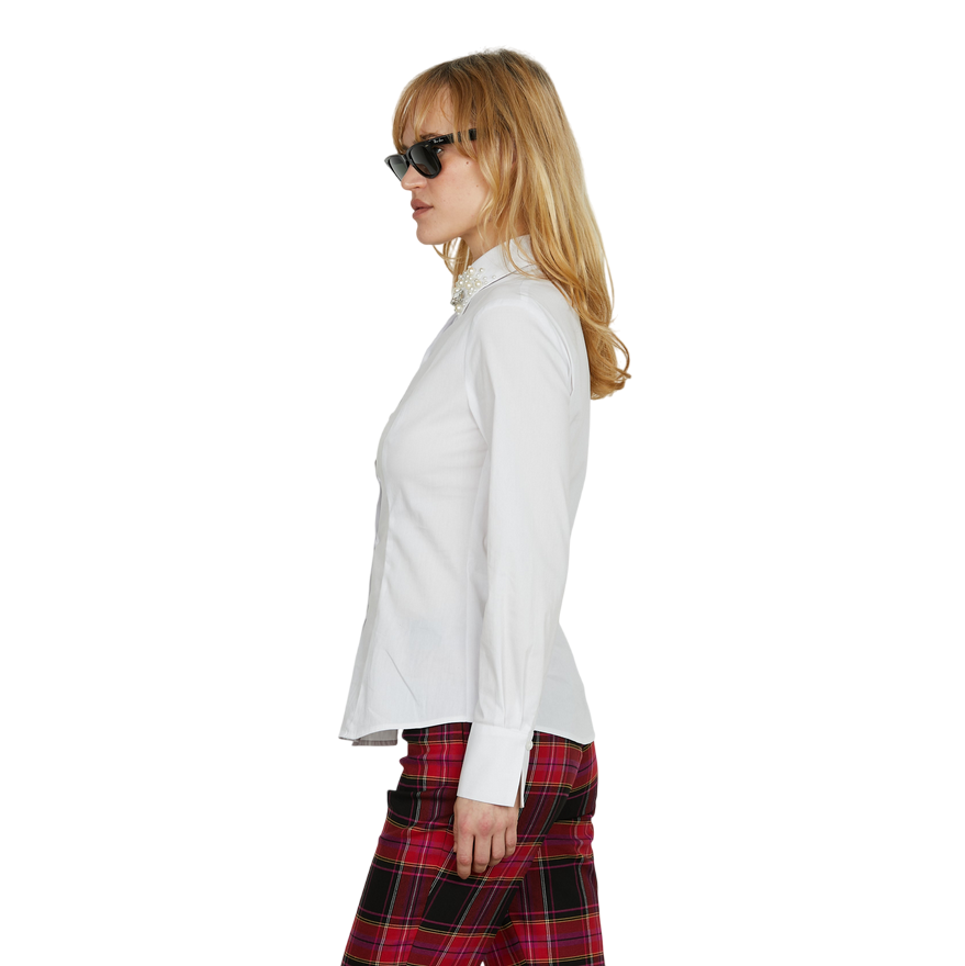Relish – Camicia Donna YOH Manica Lunga Collo con Applicazione Perle, Pietre e Strass RDA2503056008 Bianco | Eleganza Preziosa e Look Luminoso Made in Italy