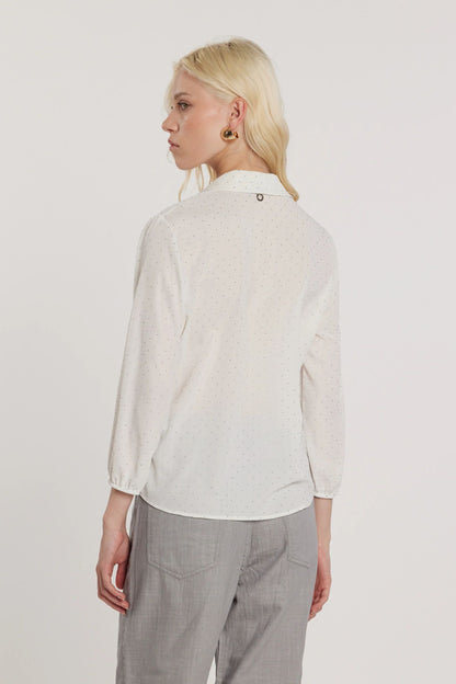 Relish Camicia da Donna YOUNG maniche tre quarti con arriccio e rouches più strass all over RDP2603009051 milk