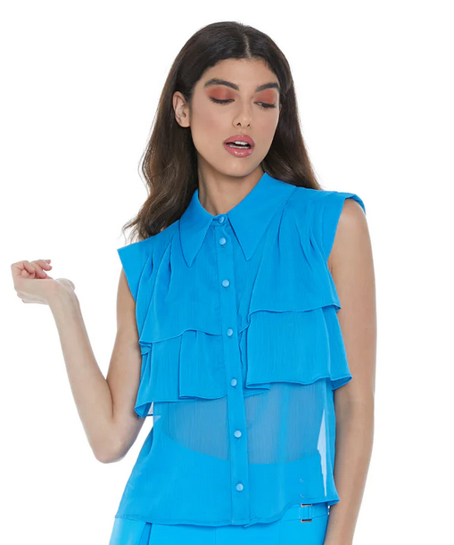 Relish Camicia Donna Senza Maniche con Balza Azzurro Malibu - RDP2303009036