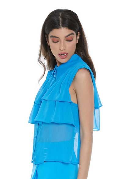 Relish Camicia Donna Senza Maniche con Balza Azzurro Malibu - RDP2303009036