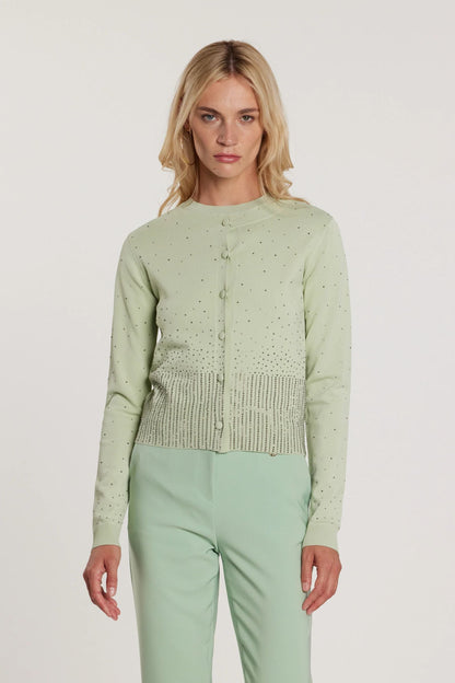 Relish Cardigan MOSS maniche lunghe girocollo con bottoni più applicazioni strass RDP2602067019 verde acqua
