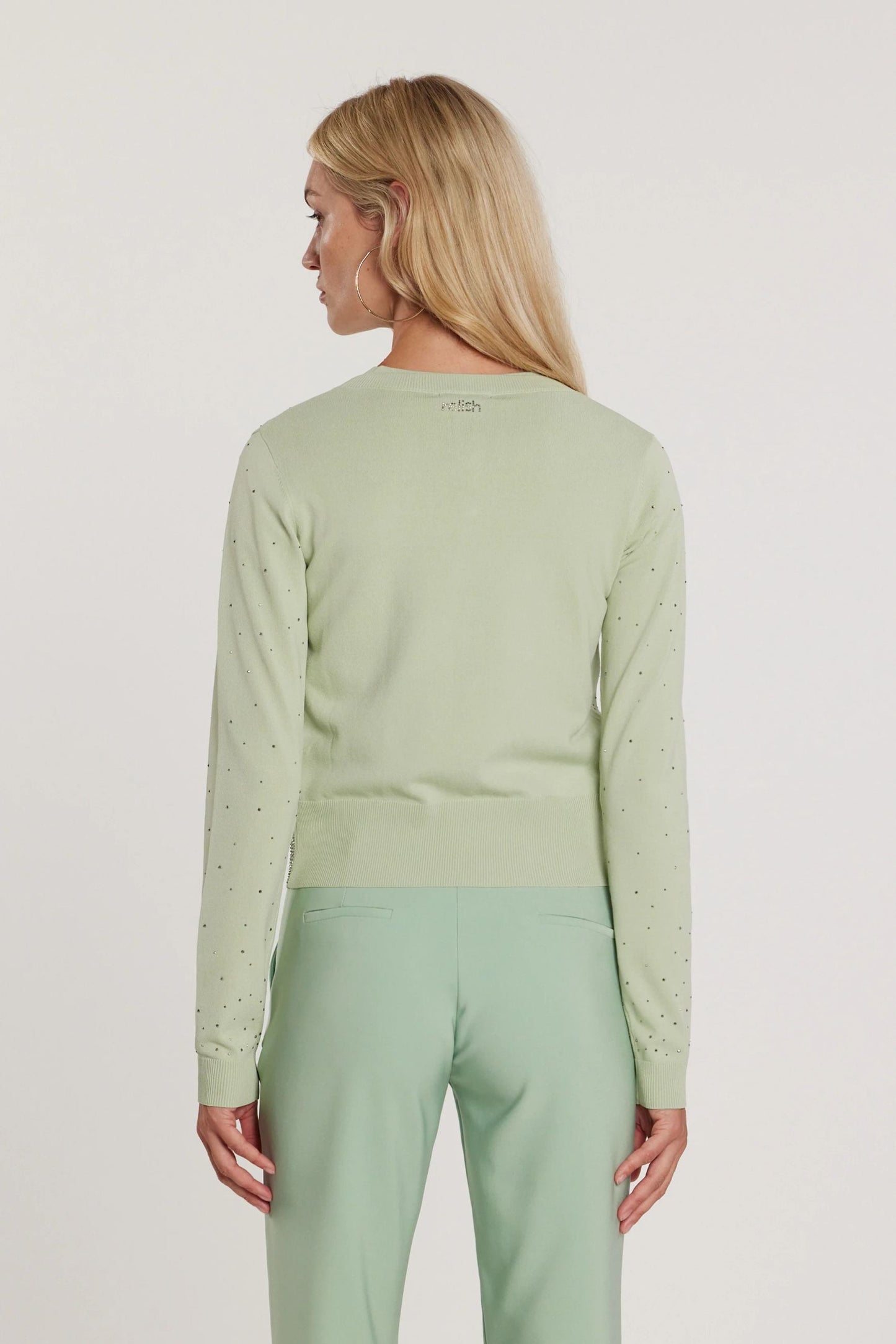 Relish Cardigan MOSS maniche lunghe girocollo con bottoni più applicazioni strass RDP2602067019 verde acqua
