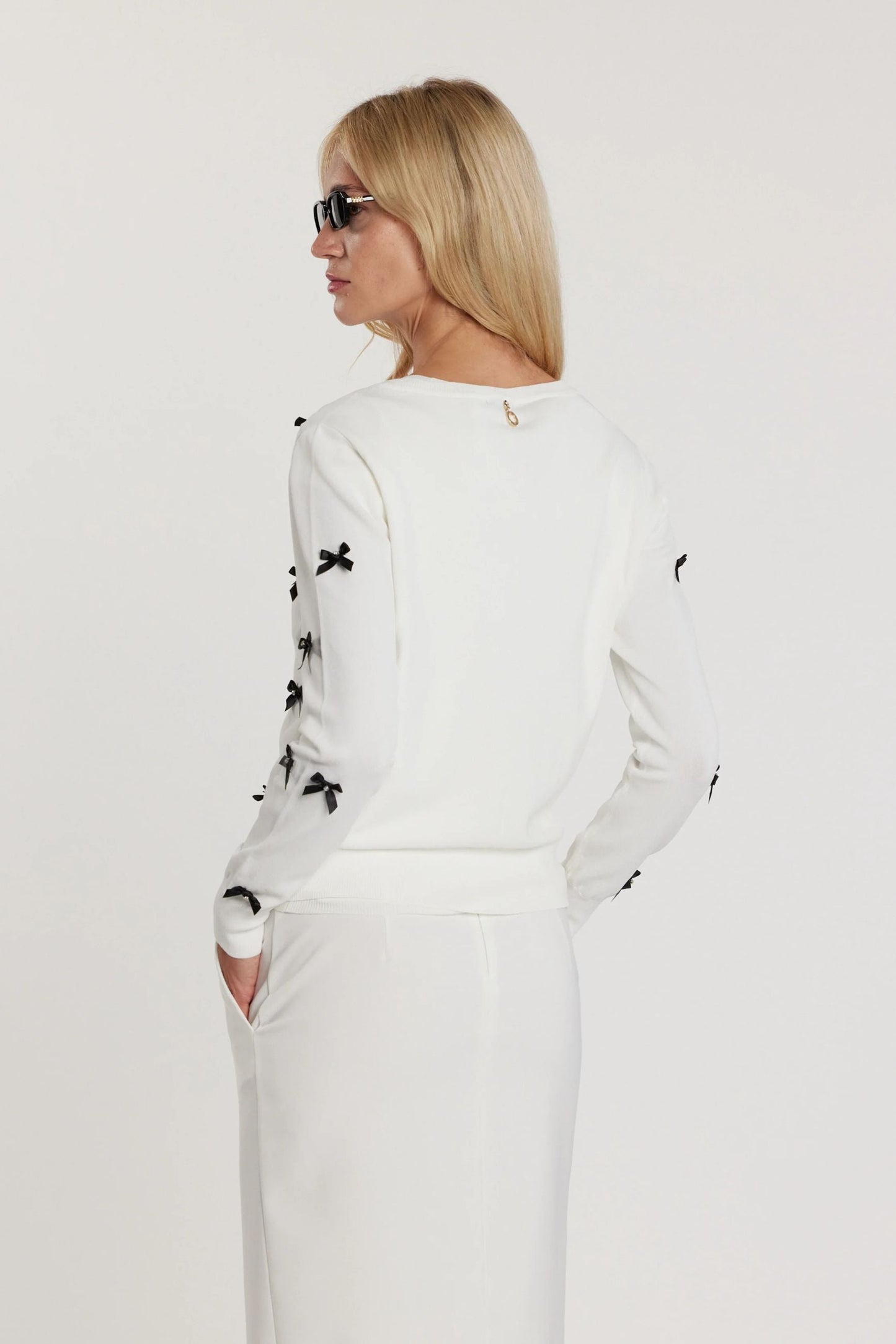 Relish Cardigan RYDER maniche lunghe girocollo con bottoncini più fiocchi più strass RDP2602067013 milk