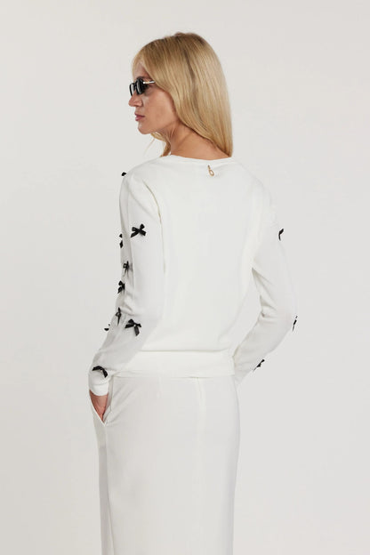 Relish Cardigan RYDER maniche lunghe girocollo con bottoncini più fiocchi più strass RDP2602067013 milk