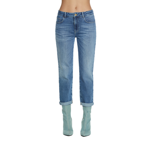 Relish pantalone jeans da donna 5 tasche a vita media Cindy 22 RDP2407016016 blu medio