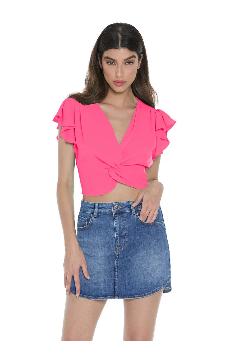 Relish Blusa Corta Donna Rouches Scollo Incrociato Fucsia Fluo - RDP2303009012