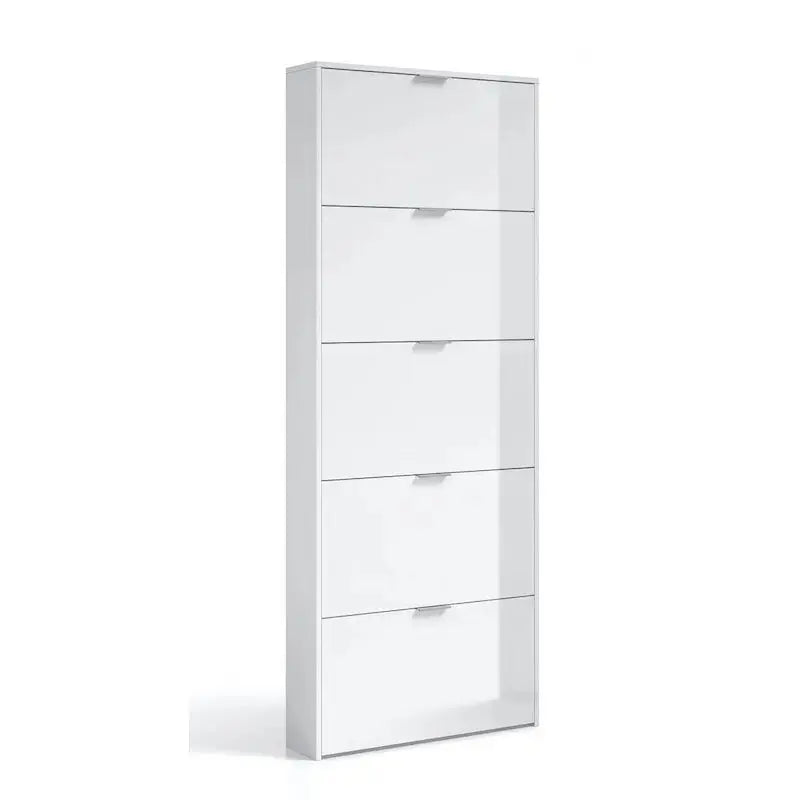 Schuhschrank 5 Klappen Weiß - platzsparend, 70x17x180 cm, Fassungsvermögen 15 Paar