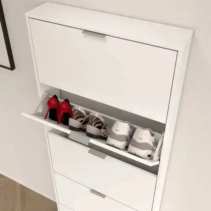Schuhschrank 5 Klappen Weiß - platzsparend, 70x17x180 cm, Fassungsvermögen 15 Paar