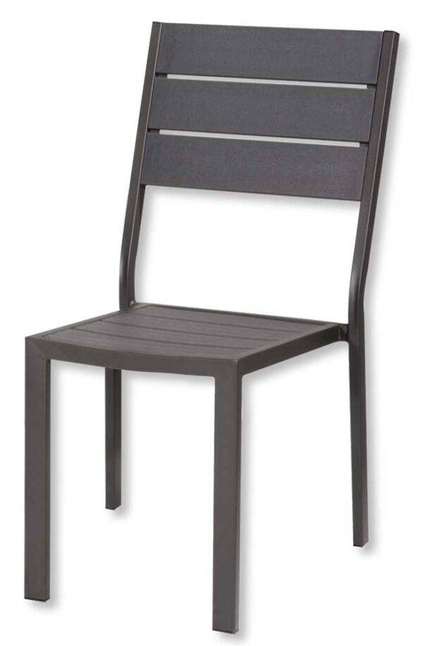 Stuhl Teneriffa 62x45x88h cm – Gestell aus Metall und Leisten aus HDPE in Holzoptik Grau
